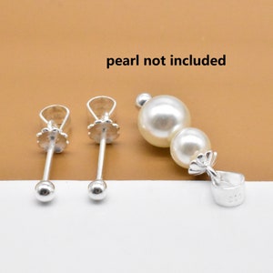 4 Sterling Silver Flower Pinch Bails with Ball End, 925 Silver Screw Pinch Bails, Threaded Ball Pinch Bails, Screw Eye Pins, Pendant Bails