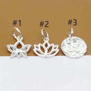 10 Sterling Silver Lotus Charms, Shiny Lotus Charm, 925 Silver Lotus Flower Charm, Yoga Charm, Meditation Charm for Bracelet Necklace