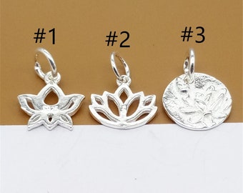 10 Sterling Silver Lotus Charms, Shiny Lotus Charm, 925 Silver Lotus Flower Charm, Yoga Charm, Meditation Charm for Bracelet Necklace