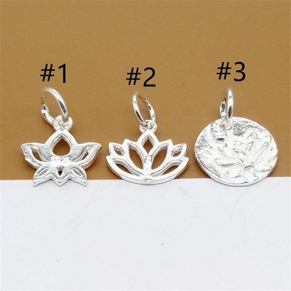 10 Sterling Silver Lotus Charms, Shiny Lotus Charm, 925 Silver Lotus Flower Charm, Yoga Charm, Meditation Charm for Bracelet Necklace