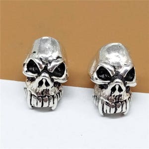 3 Sterling Silver Skull Beads, Large Hole Skull Beads, 925 Silver Skull Beads, Skull Bracelet Beads, Necklace Beads 6.5mm Hole