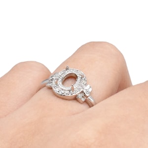 Sterling Silver Ring Setting Rhodium Plated w/ CZ, 925 Silver Ring Blank, Oval Bezel Cup Ring, Fit 6X8mm, Adjustable Cabochon Ring Setting