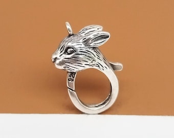 Sterling Silver Rabbit Lobster Clasp w/ Closed Jump Ring, 925 Silver Cute Animal Trigger Clasp, Zoo Necklace Clasp, Bracelet Clasp