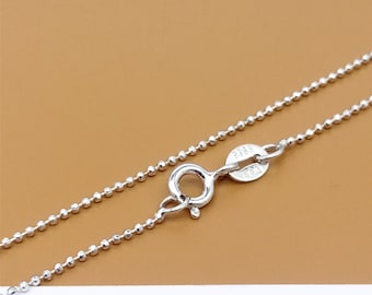 Sterling Silver Diamond Cut Bead Chain w/ Rhodium Plated, 925 Silver Tarnish-free Bead Necklace Chain, Bead Ball Chain 16 18 Inches