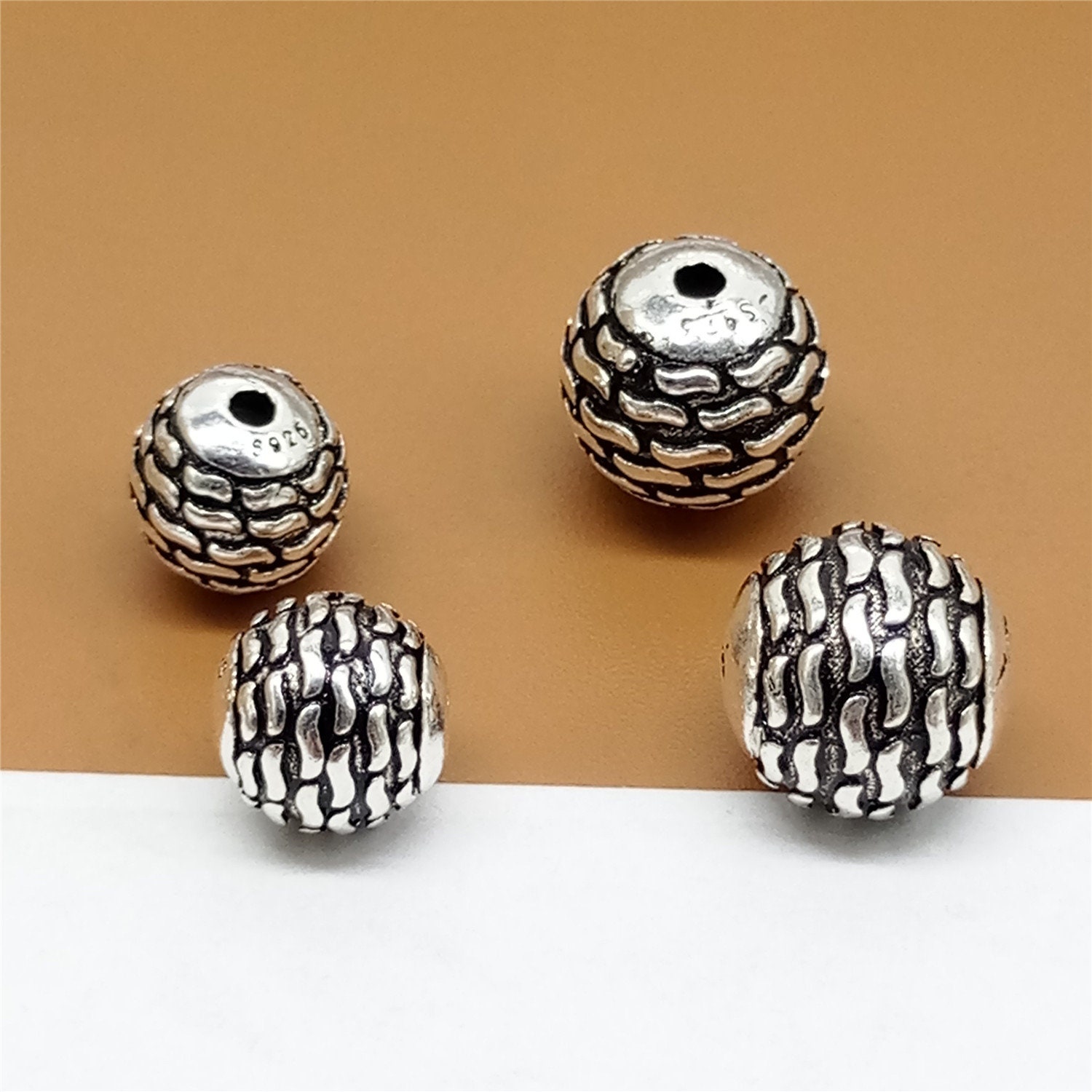 925 Sterling Silver Beads for Jewelry Making 50Pcs S925 Silver Loose Beads  Smooth Round Silver Beads for Stackable Bracelet Jewelry Craft Making(Made