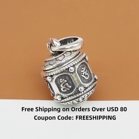 Sterling Silver Om Locket Charm, 925 Silver Small Shreem Symbol Pendant, Om mani padme hum Pendant, Meditation Pendant, Memory Box, Wish Box