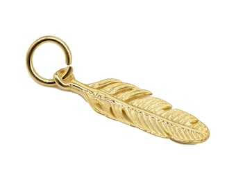 14K Gold Vermeil Style Feather Charm, 14K Gold Plated over 925 Sterling Silver Feather Charm, Bird Charm for Bracelet Necklace Earring