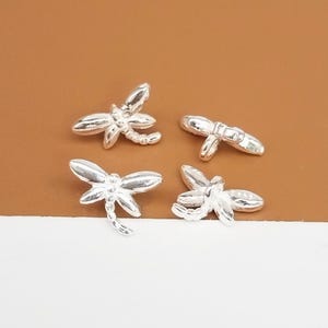 6 Sterling Silver Dragonfly Button Beads, 925 Silver Shiny Dragonfly Bead, Small Insect Cloth Button, Button Spacer, Bracelet Button Bead
