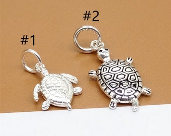 4 charmes de tortue en argent sterling, charmes de tortue en argent 925, charme de mer, charme d’océan, charme de bracelet, charme de collier