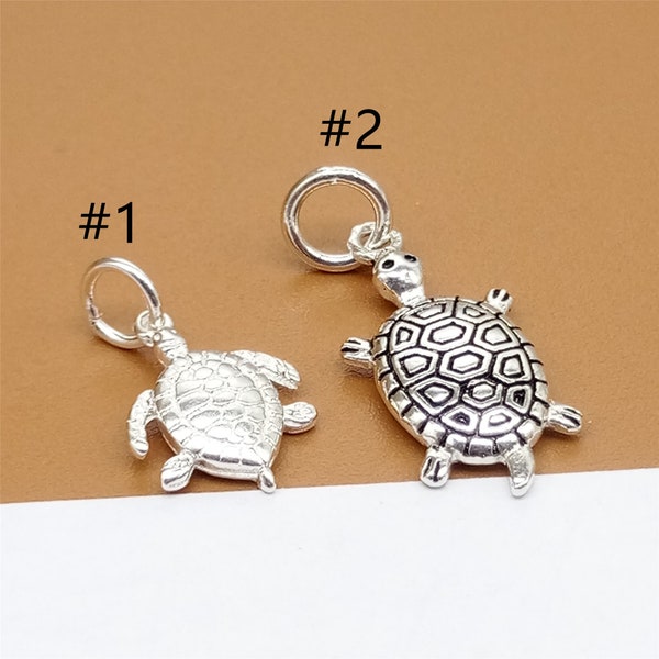 4 charmes de tortue en argent sterling, charmes de tortue en argent 925, charme de mer, charme d’océan, charme de bracelet, charme de collier