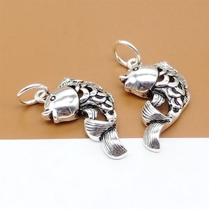 3 Sterling Silver Fish Charms, 925 Silver Fish Charms, Hollow Fish, Sea Charm, Ocean Charm, Bracelet Charm, Necklace Charm