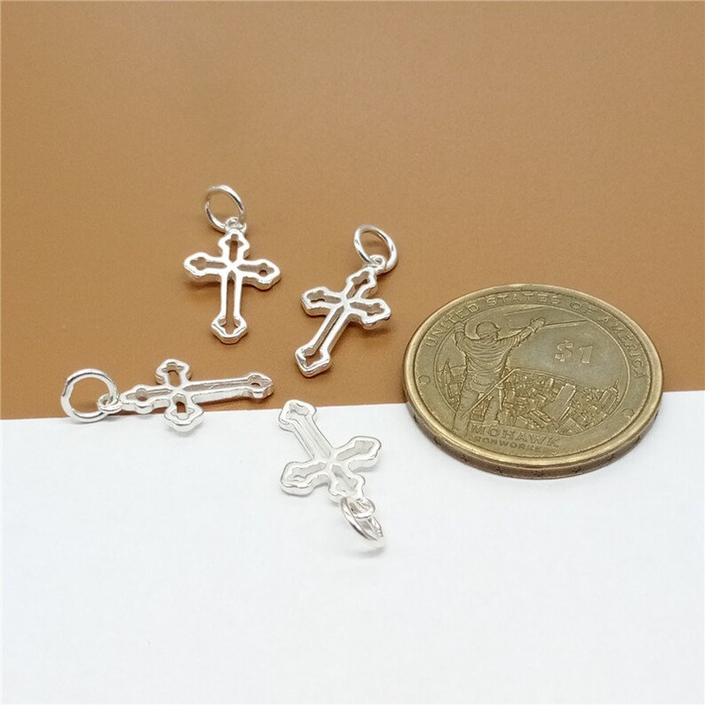 5 Sterling Silver Tiny Cross Charms Sterling Small Cross Etsy