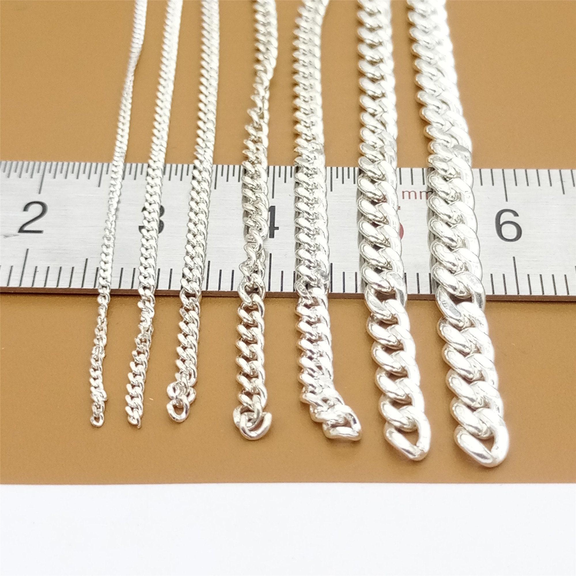 Sterling Silver Flat Curb Chain, 925 Silver Bulk Unfinished Sterling Silver Flat Curb Chain, 925 Silver Bulk Unfinished