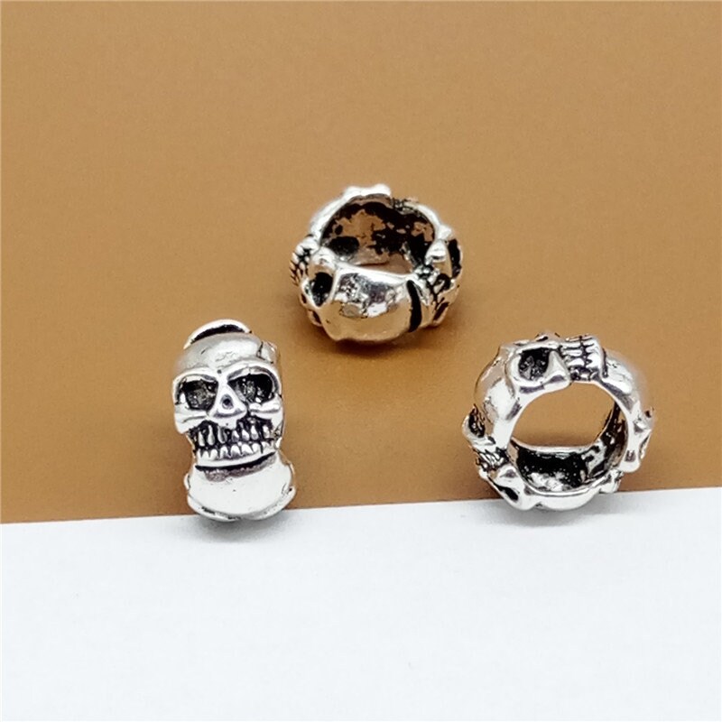 5 Sterling Silver Skull Beads 3-Sided 925 Silver Skull Bead | Etsy