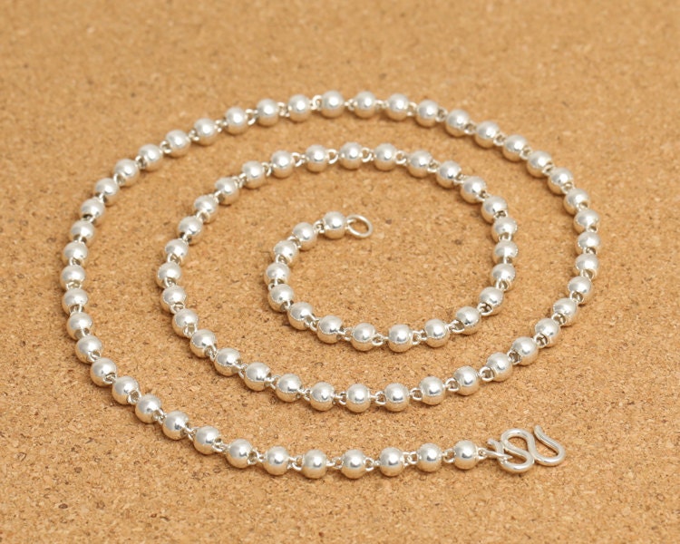 Sterling Silver Bead Chain Necklace 925 Silver Bead Necklace Etsy