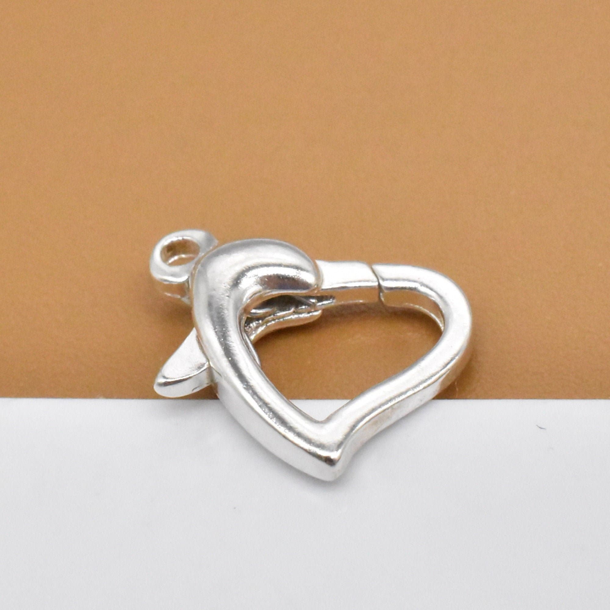 925 Sterling Silver Love Heart Claw Lobster Clasp Bracelet Necklace Connector 