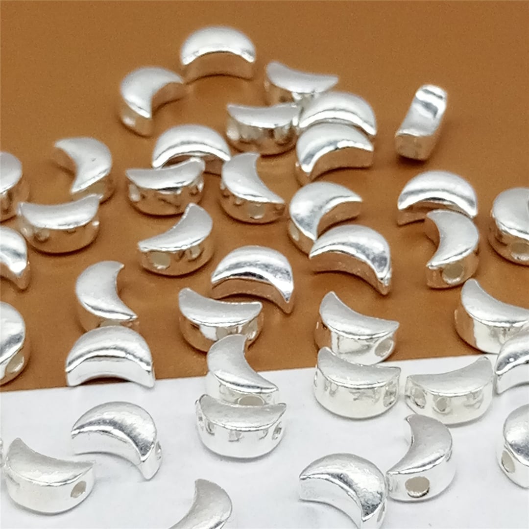 14 Sterling Silver Moon Beads Crescent Moon Beads Shiny Moon Beads 925 Silver Moon Beads Etsy