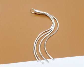 Sterling Silver Tassel Charm with Snake Chain, 925 Silver Tassel Charms, Shiny Tassel for Earring Necklace, Snake Chain Style