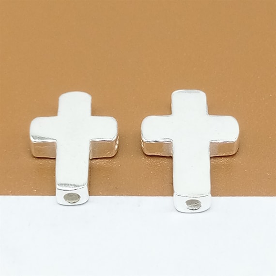 2 Sterling Silver Shiny Cross Beads, Jesus Cross Beads, 925 Silver Cross Bead, Religion Bead, Religious Bead, Bracelet Bead, Necklace Bead