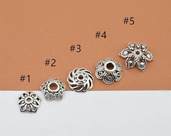 20 Sterling Silver Flower Bead Caps, 925 Sterling Bead Cap, Space Bead Cap, Spiral Bead Cap, Daisy Bead Cap, Floral Bead Cap