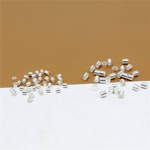 Perles de tube à sertir en argent sterling en vrac, perle à sertir en argent 925, perle d'espacement TinyTube 1.2x1.2mm, 1.5x1.5mm, 2x2mm, 2x3mm, 2x5mm, 3x3mm, 4x4mm
