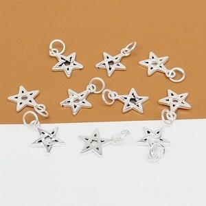 10 Sterling Silver Oxidized Star Charms, 925 Silver Pentagram Charm, Small Star Pendant, Night Sky Charm, Bracelet Charm, Necklace Charm
