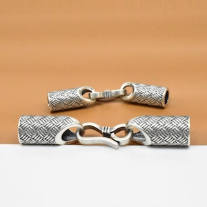 Sterling Silver Weave Cord End Cap with Hook Clasp, 925 Silver Leather Cord End Cap, Cord End Cap Connector, Bracelet Cord End image 4