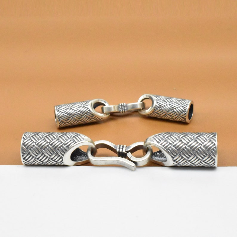 Sterling Silver Weave Cord End Cap with Hook Clasp, 925 Silver Leather Cord End Cap, Cord End Cap Connector, Bracelet Cord End image 4