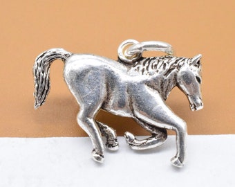 Sterling Silver Horse Charm 2-Sided, 925 Silver Horse Pendant, Racing Running Horse Charm, Wild Stallion Charm, Bracelet Charm