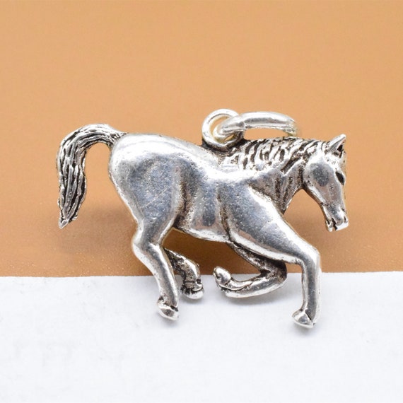 Sterling Silver Horse Charm 2-sided, 925 Silver Horse Pendant