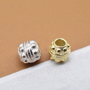 10 Sterling Silver Bubble Bead Spacers, 925 Silver Small Flower Barrel Bead, Gold Plated Flower Spacer, Bracelet Bead, Necklace Bead 4mm