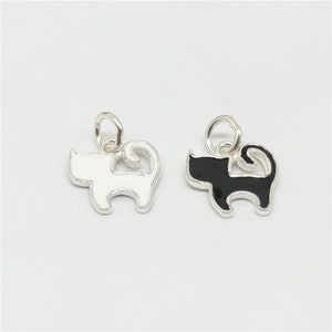 5 Sterling Silver Cat Charms Enameled, 925 Silver Enameled Cat Charms for Bracelet Necklace