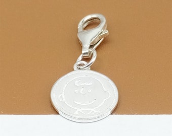 Sterling Silver Boy Disc Clip On Charm, 925 Silver Children Tag Charm with Clip On Lobster Clasp, Child Charm, Kid Charm, Bracelet Charm