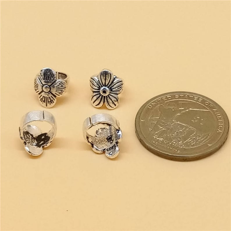 925 Silver Flower Bracelet Beads 2 Sterling Silver Large Hole Flower Spacer Beads