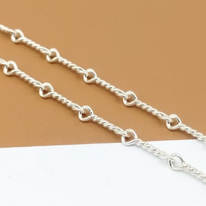 Sterling Silver Twist Link Chain, 925 Silver Twist Chain, Rope Infinity Chain, Unfinished Footage Chain for Necklace Bracelet 1 Feet(30cm)
