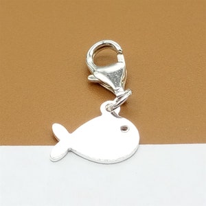 Sterling Silver Fish Clip On Charm, Shiny Fish Charm, 925 Silver Fish Clip On Charm, Sea Charm, Ocean Charm Lobster Clasp Charm for Bracelet