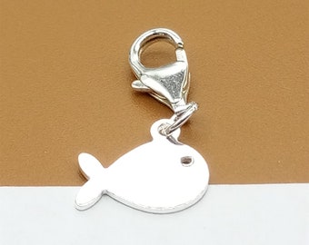 Sterling Silver Fish Clip On Charm, Shiny Fish Charm, 925 Silver Fish Clip On Charm, Sea Charm, Ocean Charm Lobster Clasp Charm for Bracelet