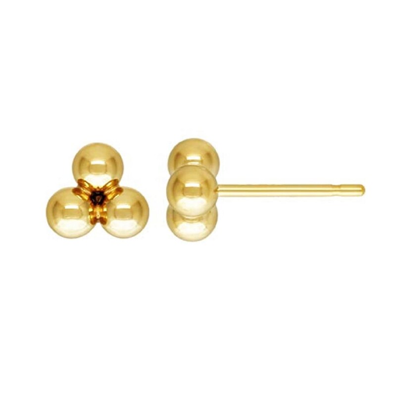 14K Gold Filled 3 Balls Post Earrings WITHOUT Backs, Gold Filled 3mm ...