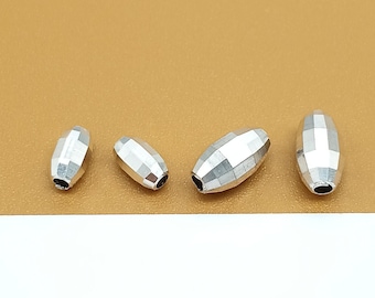 10 cuentas facetadas de plata de ley con forma de oliva, cuenta ovalada facetada de plata 925, cuenta ovalada con corte de diamante, separador facetado, cuenta para pulsera, cuenta para collar