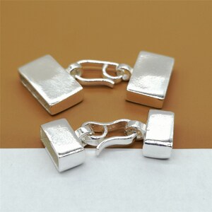 Sterling Silver Rectangular Cord End Caps, 925 Silver Leather Cord Flat End Cap w/ Hook Clasp, Rectangle Cord End Caps