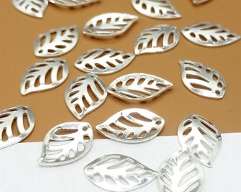 10 Sterling Silver Small Leaf Charms, Tiny Leaf Charm, 925 Silver Leaf Charm, Nature Charm, Bracelet Charm, Necklace Charm, Earring Charm