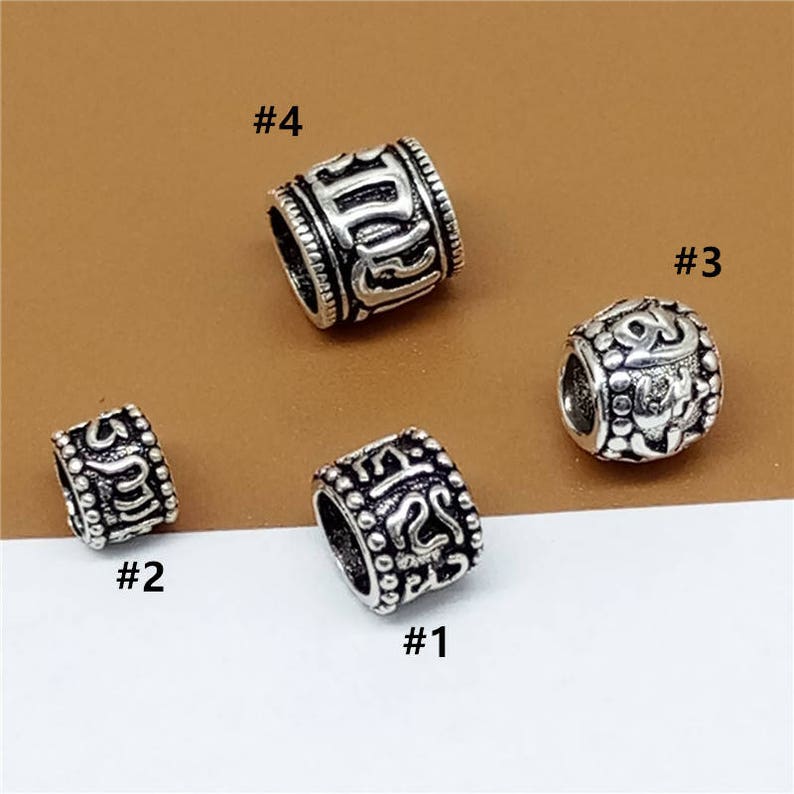 Sterling Silver Om mani padme hum Beads Sterling Om Spacer Beads Om Tube Beads Sterling Silver Buddhist Buddhism Bead