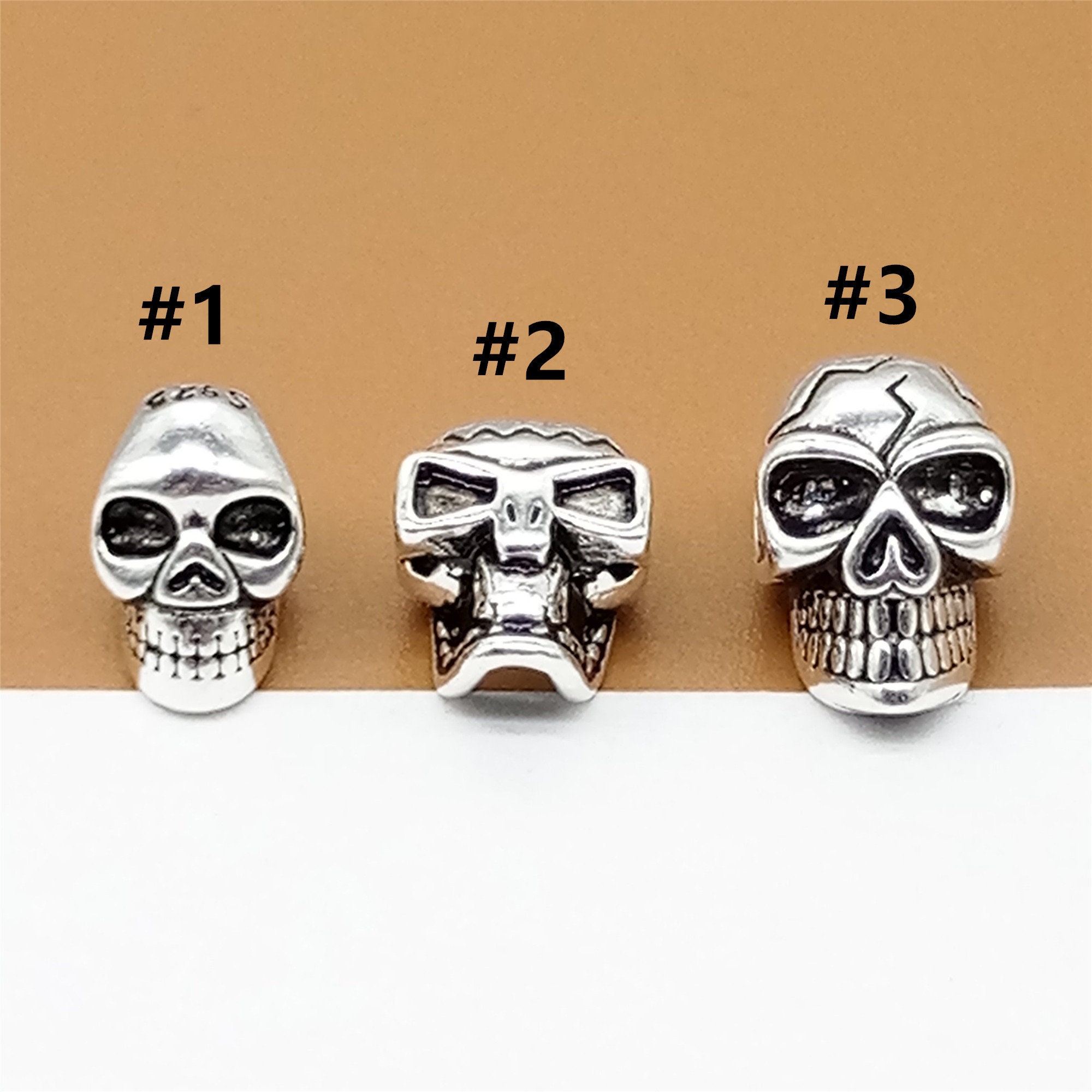 4 Sterling Silver Skull Beads 925 Silver Skull Head Beads | Etsy