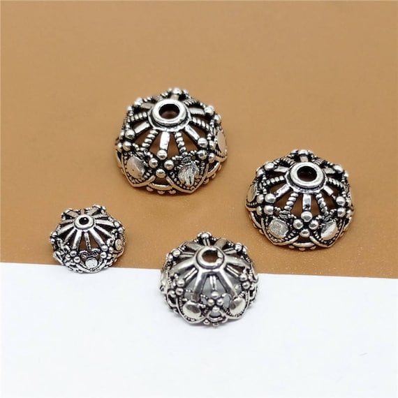 Sterling Silver Heart Bead Caps 925 Stering Silver Flower Bead