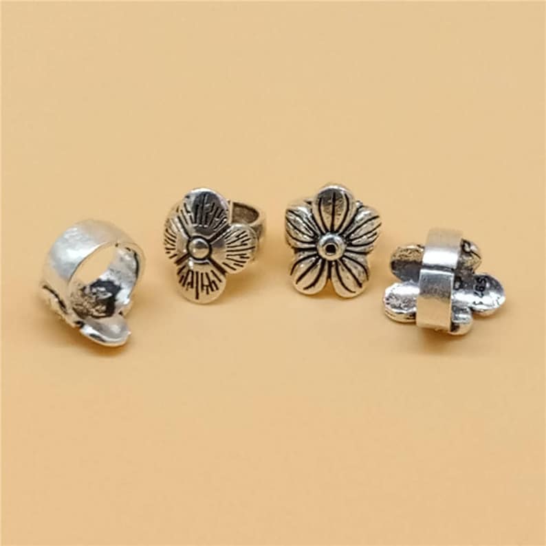 925 Silver Flower Bracelet Beads 2 Sterling Silver Large Hole Flower Spacer Beads