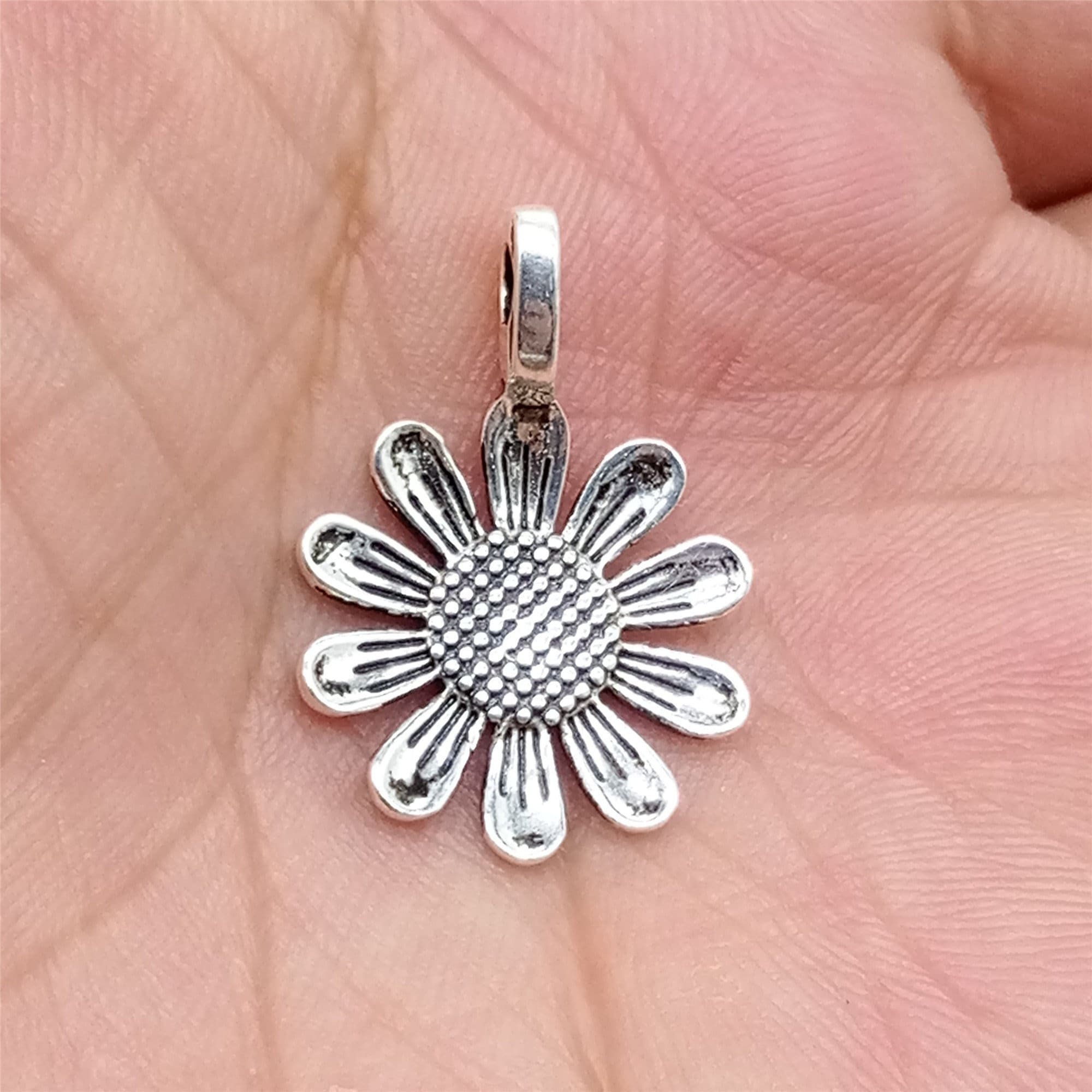 2 Sterling Silver Sunflower Charms 925 Silver Sun Flower Etsy