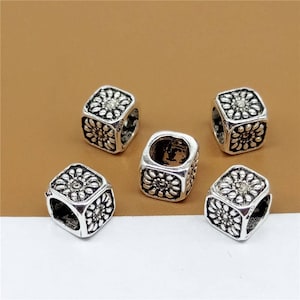 6 Sterling Silver Daisy Cube Beads, 925 Silver Cube Beads, Square Beads, Large Hole Spacers, Bracelet Beads, Necklace Beads, 6mm