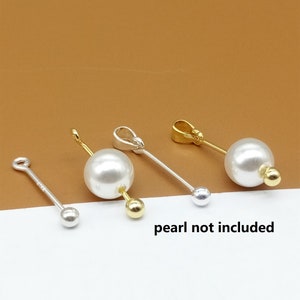 5 Sterling Silver Screw Eyepins w/ Ball End, Gold Plated Threaded Ball Eye Pin, 925 Silver Screw Pinch Bail for Charm Pendant, Loop Eye Pin