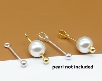 5 Sterling Silver Screw Eyepins w/ Ball End, Gold Plated Threaded Ball Eye Pin, 925 Silver Screw Pinch Bail for Charm Pendant, Loop Eye Pin