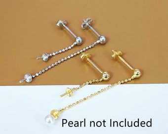 2 Pairs Sterling Silver Ball Earring Post for Pearl, 925 Silver Bead Chain Earring Post Cup Peg, Rhodium Plated Earring, Gold Plated Earring